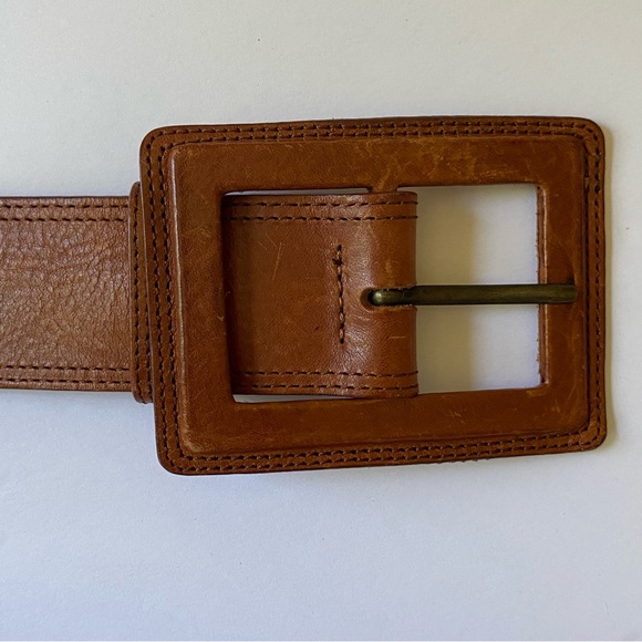 Vintage Brown Leather Belt Large Square Buckle Banana Republic - Picture 3 of 11